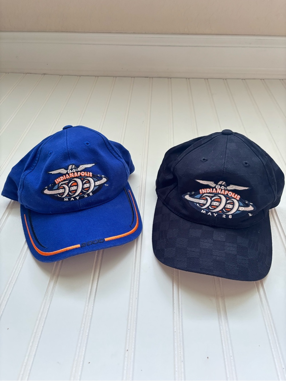 Men's Vintage 2000's Bundle of 2 Indy 500 Hats Blue Black Orange Velcro Strap